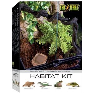 Exo Terra Rainforest Habitat Kit, terraria starterset regenwoud, incl. afdekking, thermometer, 3 kunstmatige planten, bodemgrond, waterbak, 1 liane, 30 x 30 x 45 cm