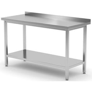 HENDI Werktafel, met opstaande rand, voor zwaar gebruik, met opbergplank, in hoogte verstelbare poten, versterkt werkblad, tot 70kg/m2, keukentafel, keukenwerktafel, 1000x600x(H)850mm, roestvast staal