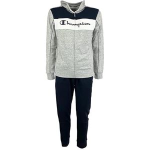 Champion Legacy Sweatsuits Powerblend Terry Color Block Hooded Sportpak (Grijs Melange/Marineblauw), Maat M voor heren