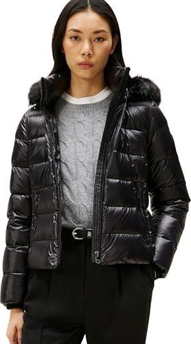 TOMMY HILFIGER - Gewatteerde Jas - Zwart - Met Capuchon en Nepbont Kraag