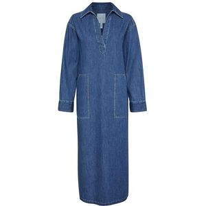 Part Two - Denim Maxi Jurk - Jurk - Blauw - 100% Katoen, Grote Zijzakken, V-hals, Lange Mouwen
