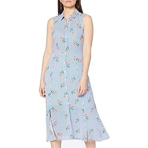 Koton Dames hemdblousejurk met strepen en bloemenprint partyjurk, blauw (03), 40