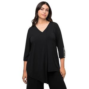 Ulla Popken Damesblouse met asymmetrische pareldetail op de mouwen, zwart, 50/52 Grote maten