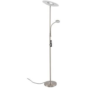 Briloner Leuchten LED vloerlamp met leesarm, staande lamp traploos dimbaar met afstandsbediening, metaal, 28 W, 2500 lumen, mat nikkel, hoogte: 1.80 m, 24 W