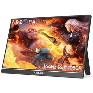 ARZOPA 144HZ Draagbare Monitor, 16.1 Inch 1080 FHD Draagbare Monitor met Extern HDR Oogzorgscherm en HDMI/Type-C/USB-C, voor Laptop/PC/Mac/PS4/PS5/Xbox/Switch.