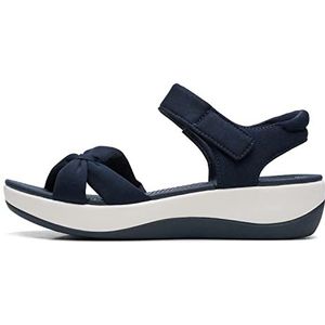 Clarks Women's Arla Shore Flat Sandal, Navy Textile, 8
