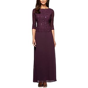 Alex Evenings Women's 3/4 Sleeve Stretch Lace Bodice One Piece Mother of The Bride Dress (Petite and Regular Sizes), Deep Plum, 10