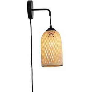 B·LED BARCELONA LED LM164-P Wandlamp met bamboe-rotan-rataansteker, met schakelaar, E27-fitting, voor binnenverlichting, nachtkastje, woonkamer, slaapkamer