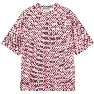 United Colors of Benetton Dames T-shirt, Roze met rode strepen 67t, XL