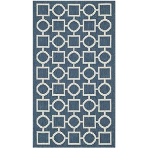 Safavieh tapijt voor binnen en buiten, geweven, polypropyleen, tapijt in marineblauw/beige 60 X 109 cm Bleu marine/Beige