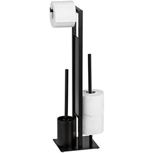 WENKO Toiletbutler Rivalta zwart - Toiletborstel met houder, Toiletrolhouder en Reserverolhouder