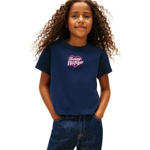 Tommy Hilfiger Tommy Heart Embro TEE SS KG0KG09280 S/S T-shirt voor meisjes, blauw (Dark Night Navy), 4 jaar, Blauw (Donker Nacht Marine), 4 jaar