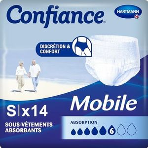 Confiance Mobiel - Absorberende slips voor mannen en vrouwen - absorptieniveau = 6 druppels (gemiddelde urineweg) - discreet en effectief - pH-neutraal voor de huid - maat S - 14 stuks