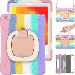 Commute Case voor iPad mini6, zware stabiele schokbestendige kinderhoes met displaybeschermfolie 3-in-1 schokbestendige bumper met 360° ringhouder standaard draagriem (kleurrijk poeder)
