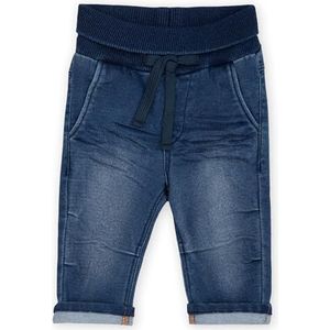 sigikid Babyjeans met elastische geribde tailleband om omslag en bindbandje, zachte sweat-denimkwaliteit en comfortabele pasvorm, voor meisjes en jongens, maat 62-98, donkerblauw, 98 cm