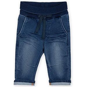 sigikid Babyjeans met elastische geribde tailleband om omslag en bindbandje, zachte sweat-denimkwaliteit en comfortabele pasvorm, voor meisjes en jongens, maat 62-98, donkerblauw, 92 cm