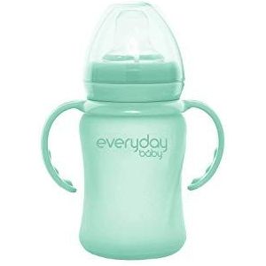 Everyday Baby Glazen drinkbeker, Healthy+ Sippy Cup, vanaf 6 maanden, siliconen omhulsel, incl. siliconen tuit, handvatten, beschermdop, 150 ml, mint green, 30832 0301 01