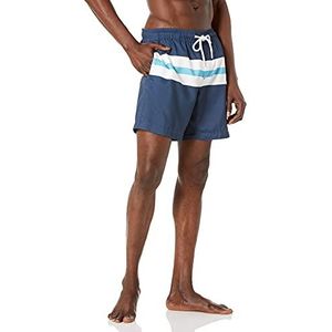 Amazon Essentials Men's Sneldrogende zwembroek met binnenbeenlengte van 18 cm, Marineblauw Wit Streep, S