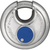 ABUS Discus hangslot 24IB/70 van roestvrij staal - met 360° rondom bescherming - voor beveiliging bij sterke weersinvloeden - 02050 - ABUS-veiligheidsniveau 8 - zilver/blauw