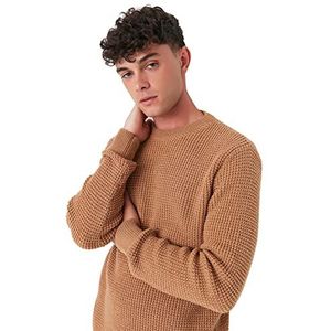 Trendyol Heren ronde hals effen normale trui sweatshirt, camel, M, Kameel, M