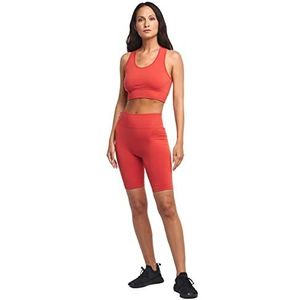 Heart And Soul 2-delige sportfitnessset voor dames, korte broek, biker met hoge taille en naadloze elastische beha, yoga-sportkledingset, chilipekleur, maat XS/S