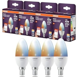 OSRAM SMART LED-lamp B40 kaarsvorm E14, 4,9W ZigBee 3.0, instelbaar wit 2700-6500K, dimbaar, app-bediening, Alexa,4-Pack