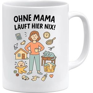 Ohne Mama geht hier nix Tasse | Grappig cadeau voor moeders | Grappige koffiemok met illustraties voor mama dagelijks gebruik | Moederdagcadeau