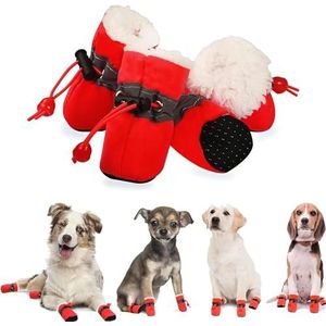 YAODHAOD Hondenschoenen, hondenlaarzen pootbeschermer, winter warme comfortabele zachte zolen hond slipbestendige sneakers met reflecterende riemen, voor kleine hond (maat 3: 4x3 cm (L*W), rood)