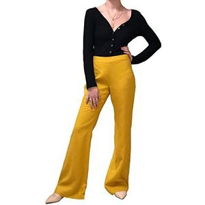 Unique 21 Dames linnen uitlopende broek casual broek, Geel, 36