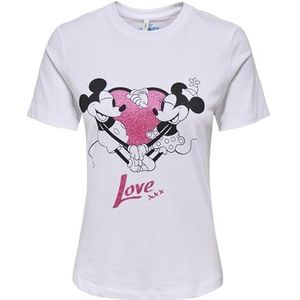Onlmickey Life Reg S/S Valentine Top JRS, wit (bright white), M