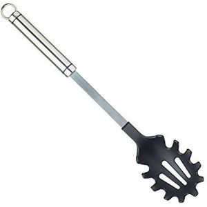 KitchenCraft Professional Spaghettilepel, Ovalen Handvat, Non Stick Nylon Kop, Roestvrij Staal, 36 x 7 x 4 Centimeter, Zilverkleurig/Zwart, KCPROSPAGNS