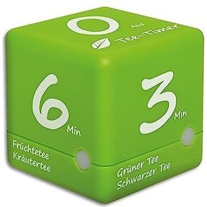 TFA Dostmann digitale theetimer CUBE TIMER, 38.2035.04, 4 vaste vooringestelde tijden voor thee: 3-4-5-6 min., eenvoudige bediening, alarmton, groen, (L) 60 x (B) 60 x (H) 60 mm
