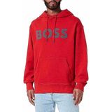 BOSS Heren WebasicHood Hoodie van katoen-terry met rubberen logo-print, Bright Red624, M