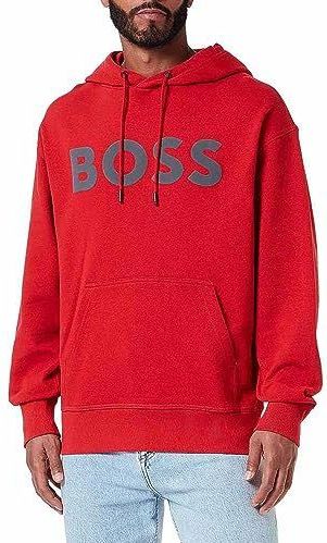 BOSS Heren WebasicHood Hoodie van katoen-terry met rubberen logo-print, Bright Red624, M