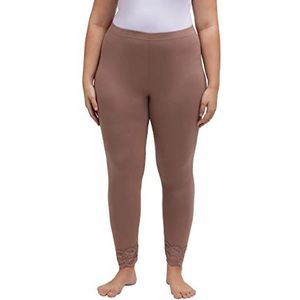 Ulla Popken dames, kanten zoom, viscosejersey leggings, taupe, 66/68, taupe, 66 NL/68 NL