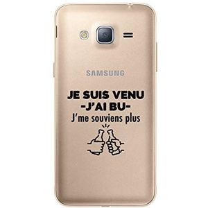 Zokko Beschermhoesje voor Samsung J3 2016, met opschrift ""Je Suis Venu J'Ai bu jme Souviens Plus, zacht, transparant, zwarte inkt.
