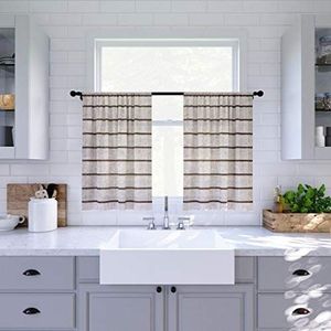 Clean Window - 57752 transparante gordijnen met keperstrepen, hypoallergeen, stofdicht, voor koffie, 132,1 x 61 cm, mokka/linnen