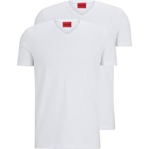 HUGO Heren V T-shirts van elastisch katoenen jersey met V-hals, wit (White100), S