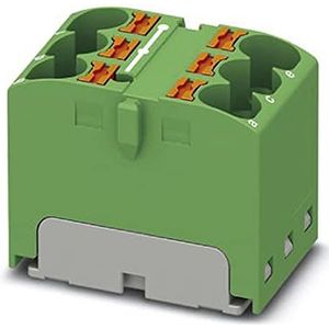 PHOENIX CONTACT PTFIX 6X4 GN verdelerblok, intern brugd, 450 V, 32 A, aantal aansluitingen 6, doorsnede 0,2 mm²-6 mm², AWG: 24-10, breedte 18,5 mm, hoogte 21,7 mm, groen, 10 stuks