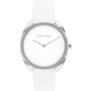 Calvin Klein Analoog Quartz Horloge voor Vrouwen CK Versier met Roestvrij Staal of Lederen Armband, Wit, riem