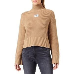 Calvin Klein Jeans Dikke trui met label voor dames, Tijdloze Camel, XXL