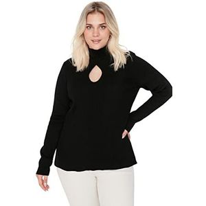 Trendyol Vrouwen hoge hals Plain Regular Plus Size Sweater Sweater, Zwart, 4XL, Zwart