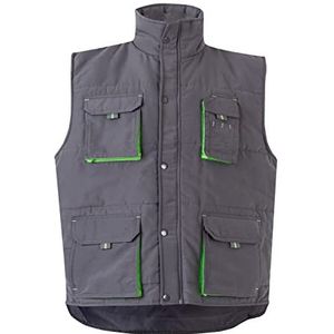 VELILLA 205902 Tweekleurig gewatteerd vest met meerdere zakken, grijs en limoengroen, maat 3XL