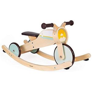 Janod - Wooden Rocking Tricycle - Babyhood Scalable Baby Tricycle - Develop Motor Skills and Sense Of Balance - Wooden Toy - Fsc Certified - from 12 Months Old, J03284