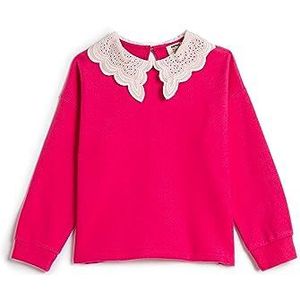 Koton Meisjes Sweatshirt Lace Peter Pan Neck Detail Soft Touch Lange Mouwen, roze (260), 7-8 Jahre