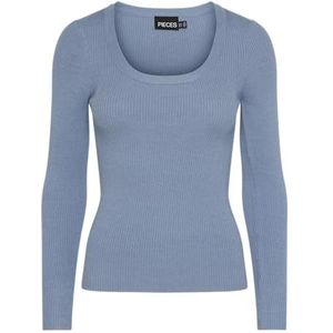 PIECES Dames Pcmira Ls U-Neck Knit Noos Bc gebreide trui, Faded Denim, S