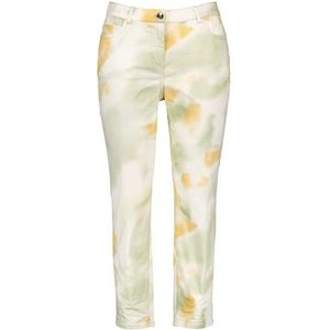 Samoon Dames 7/8 jeans met print Betty Jeans broek vrije tijd verkort 7/8 jeans met patroon 7/8 lengte, Light Sage Green patroon, 44 NL Kort