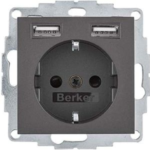 Berker - B.3 - Stopcontact - Antraciet Mat - SCHUKO/USB Wandcontactdoos