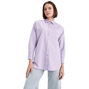 DeFacto Hemdblouse met lange mouwen voor dames, hemd met knopen voor vrijetijdskleding, lila (lilac), L