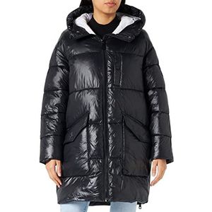 DKNY Wet Shine Coated Nylon Long Hooded Puffer Coat voor dames, zwart, XS